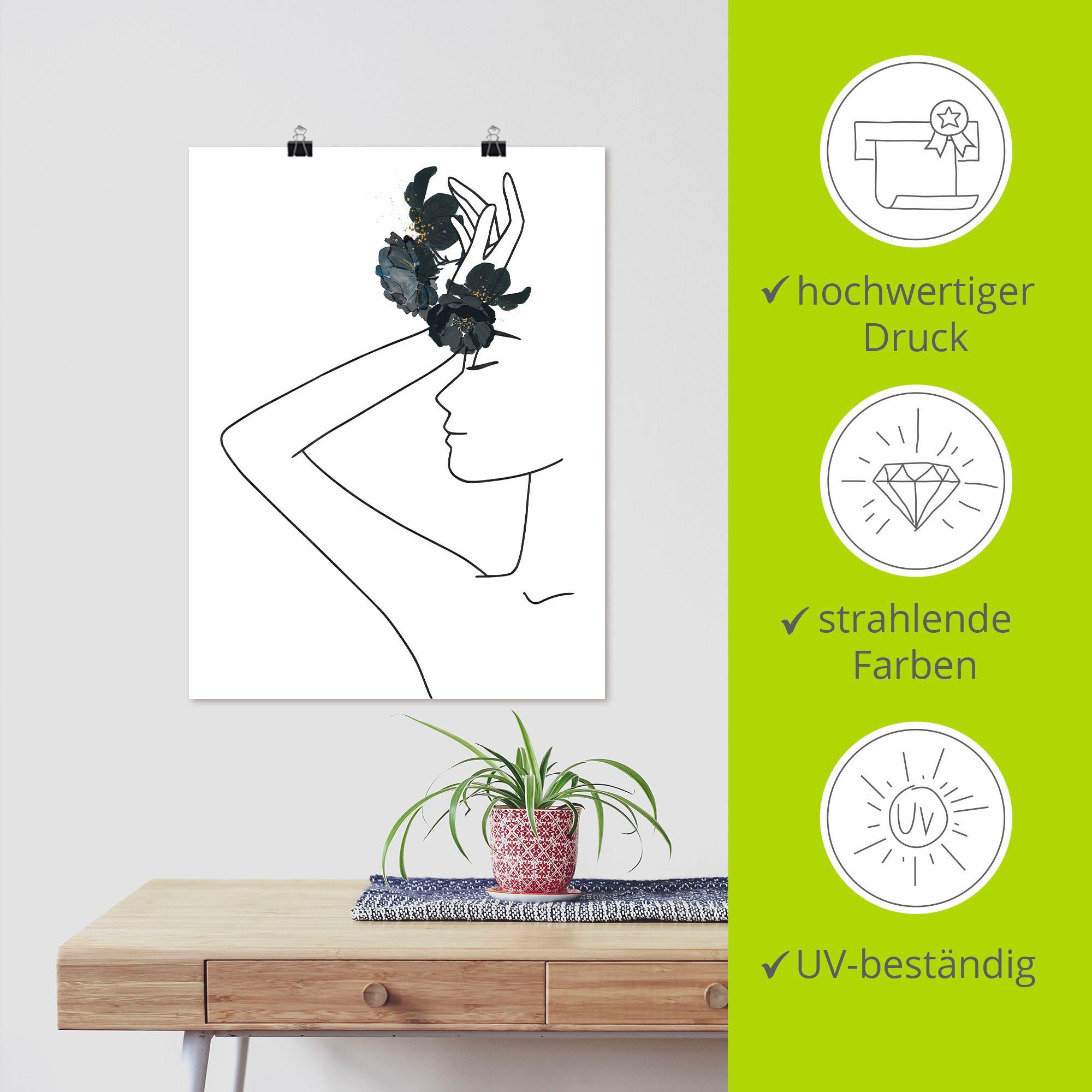 Wandbild Artland versch. Leinwandbild, Moderne in Poster Mädchen oder I, St), LineArt Wandaufkleber Modebilder als Alubild, (1 Größen