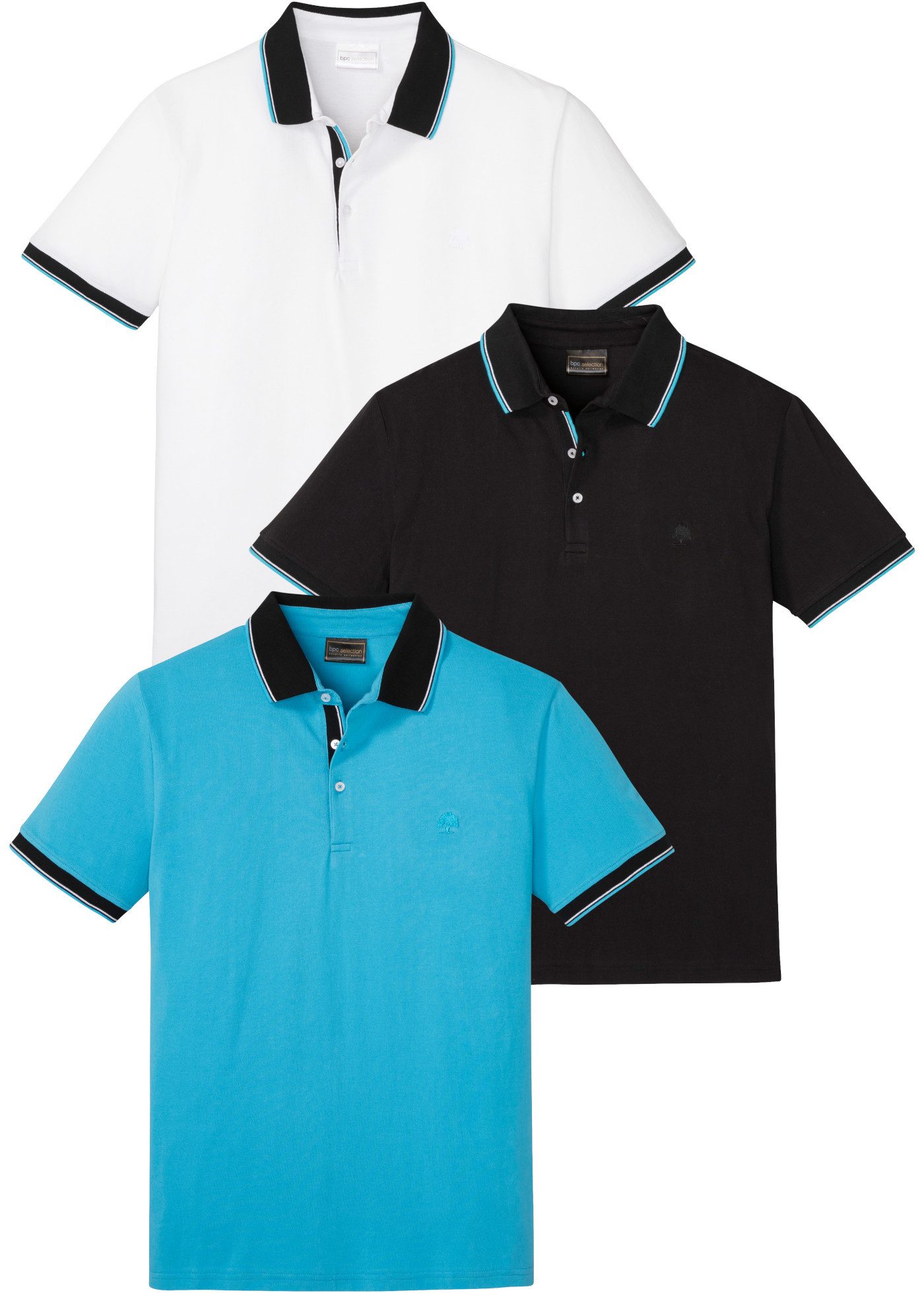 bonprix Poloshirt (Packung, 3-tlg., 3er) Regular Fit, Kurzarm, mit dezenter Bruststickerei, aus Baumwolle