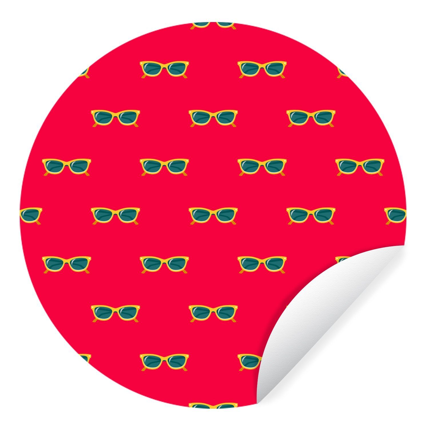 MuchoWow Wandsticker Sommer - Sonnenbrille - Rot (1 St), Tapetenkreis für Kinderzimmer, Tapetenaufkleber, Rund, Wohnzimmer