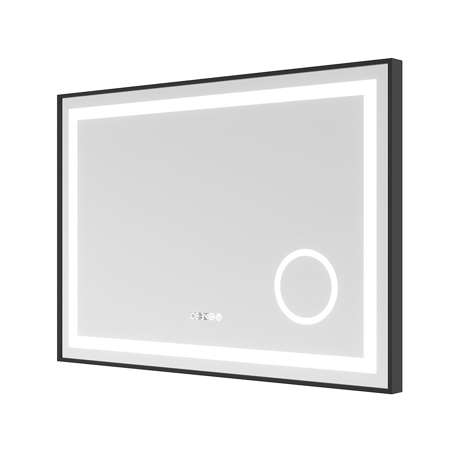 AQUABATOS LED-Lichtspiegel Led Spiegel mit Beleuchtung Badspiegel Badzimmerspiegel Wandspiegel, Digital Uhr Kosmetikspiegel Beschlagfrei Kaltweiß Rechteckige Ecken