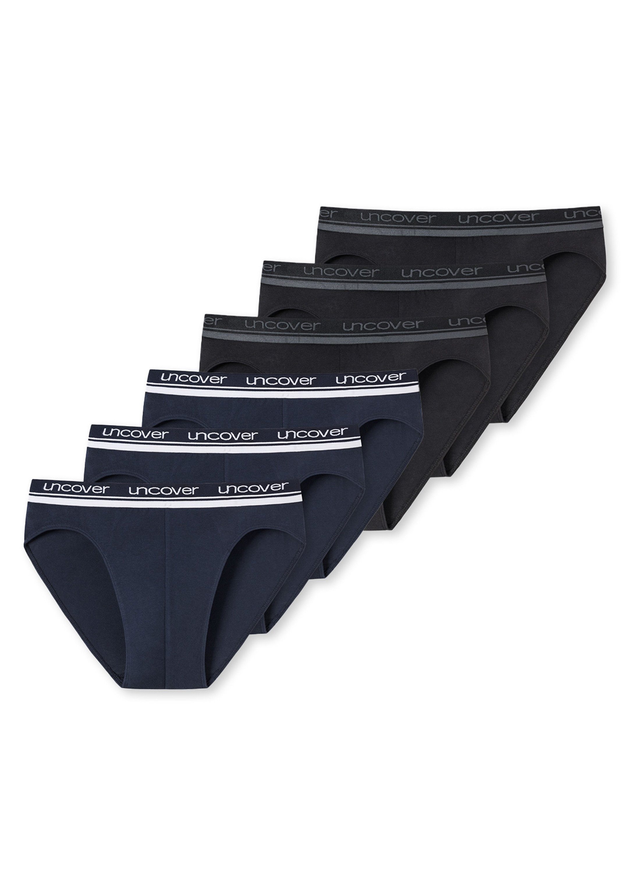 uncover by SCHIESSER Slip Ohne Unterhose Pack Basic 6-St) Schwarz Rio / 6er Slip Baumwolle - / - - Eingriff (Spar-Set, Blau