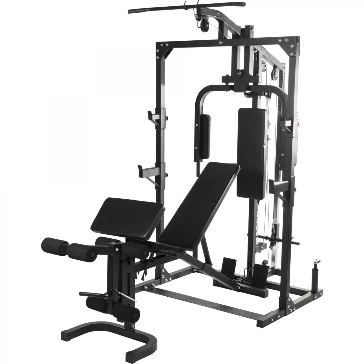Kraftstation Verstellbar, mit Hantelbank, Latzug, Butterfly, Beincurl, Curlpult