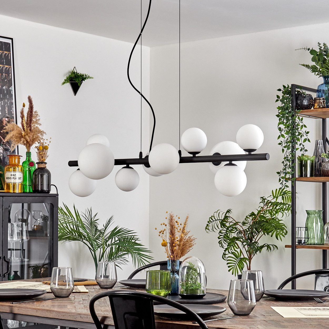 hofstein Pendelleuchte Hängelampe aus Metall/Glas in Schwarz/Weiß/Milchglas günstig online kaufen