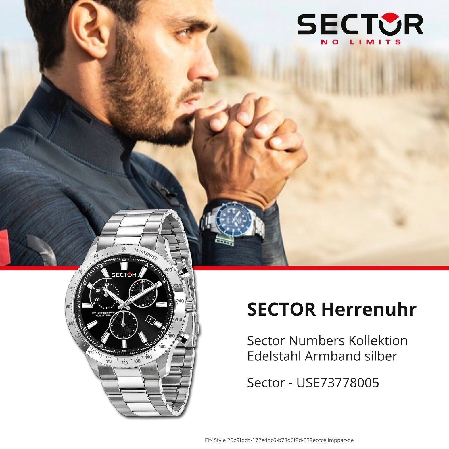Sector Chronograph 43mm), (ca. Herren Armbanduhr Chrono, Herren Edelstahlarmband rund, Fashion silber, Armbanduhr Sector