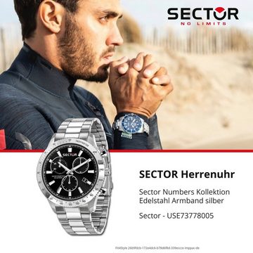 Sector Chronograph Sector Herren Armbanduhr Chrono, (Chronograph), Herren Armbanduhr rund, (ca. 43mm), Edelstahlarmband silber, Fashion