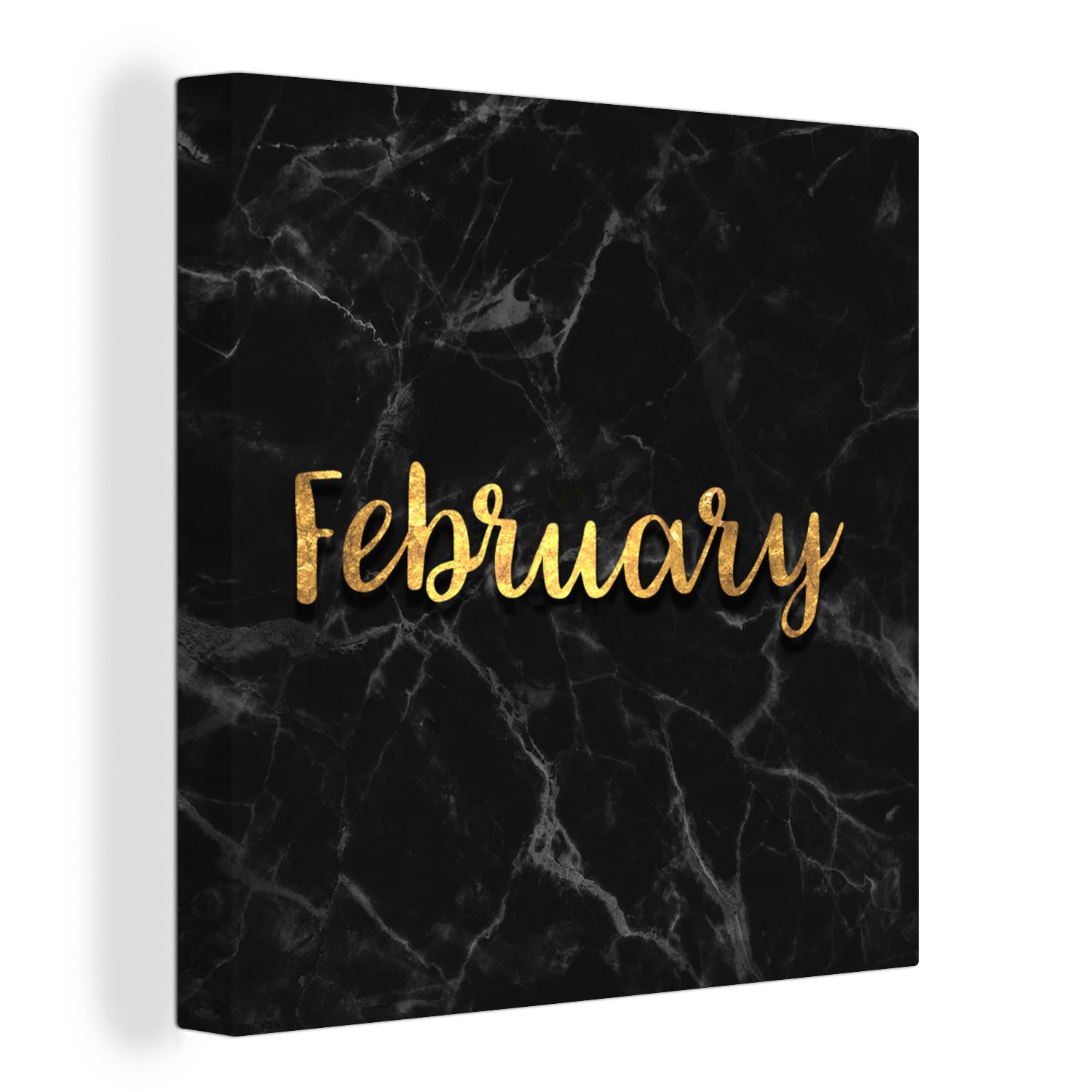 OneMillionCanvasses® Leinwandbild Kalender - Februar - Gold - Marmor, (1 St), Leinwand Bilder für Wohnzimmer Schlafzimmer