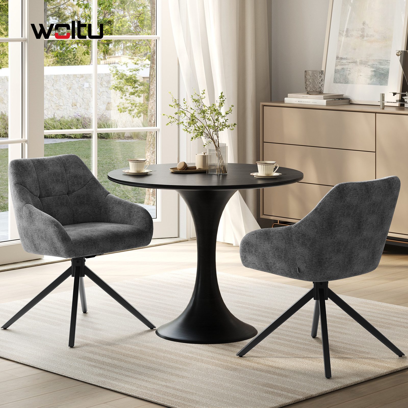 Woltu 4-Fußstuhl (2 St), Esszimmerstühle drehbar mit Armlehen Küchenstühle Chenille Metallbeine