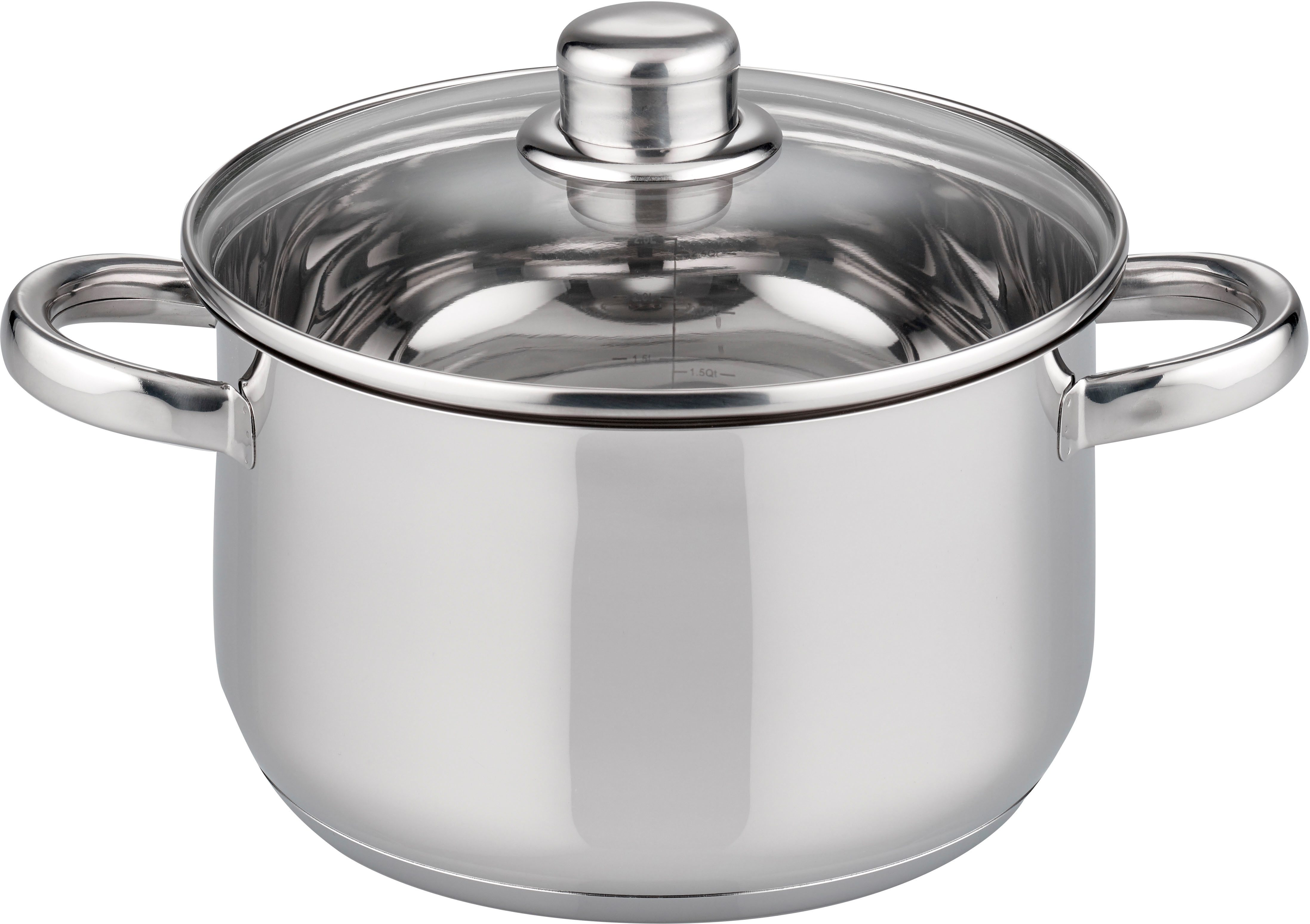 Elo Basic Topf-Set Galactica, Edelstahl 201 (Set, 9-tlg., je 1 x Kochtopf mit Deckel Ø 14/16/20/24 cm, 1 Stielkasserolle Ø 16 cm), Induktion