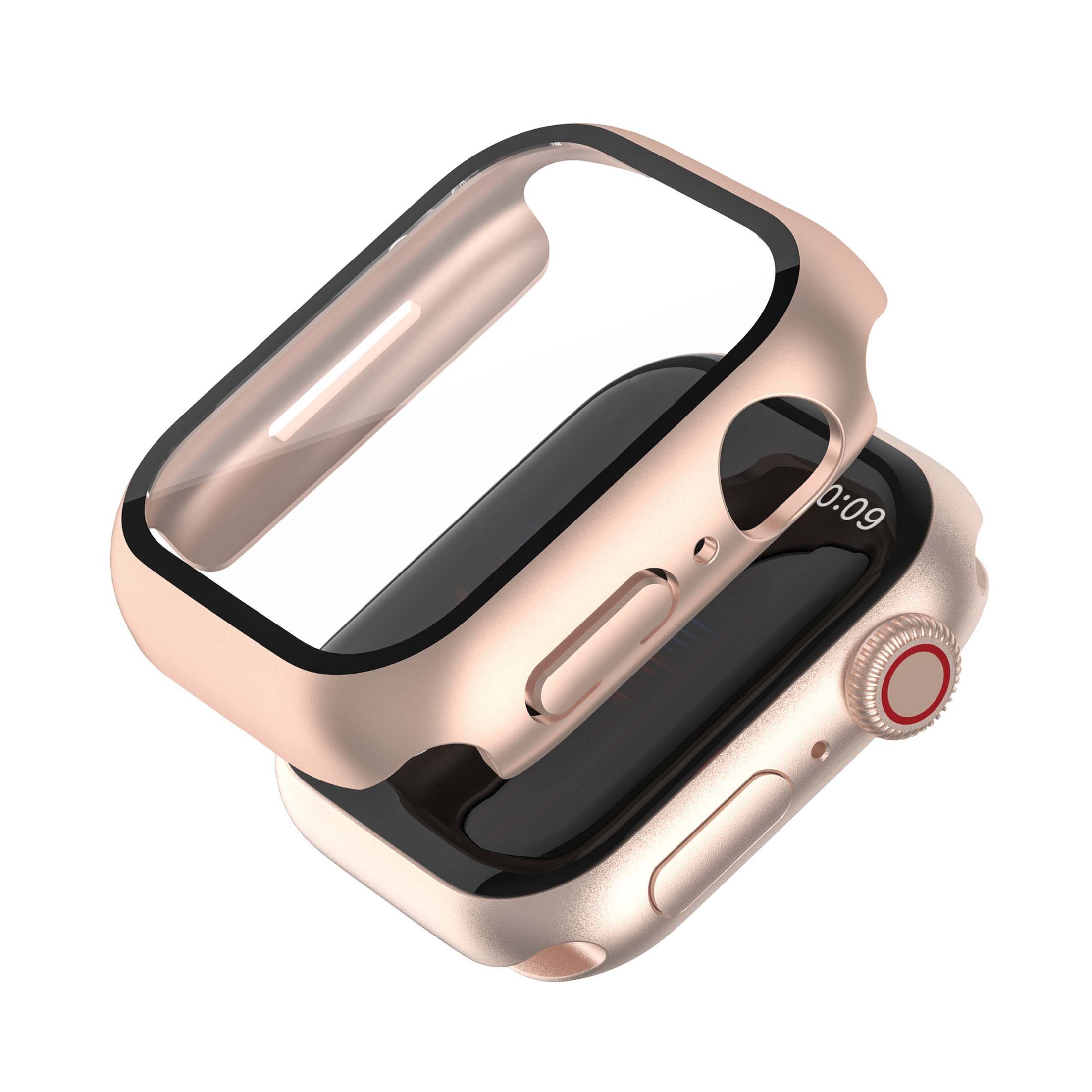 KINSI Smartwatch-Hülle Schutzhülle für Apple Watch Series1-7,Mit gehärteter Folie, 40-45mm, Ölgespritzte gehärtete Folie, einteiliges Schutzgehäuse