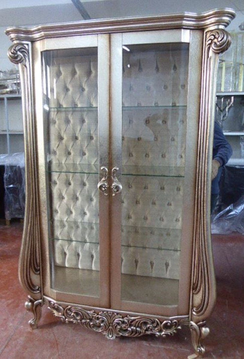 Prunkvolle Padrino Vitrinenschrank Möbel mit Casa - Vitrine - 2 Barock Luxus Barock Glastüren Handgefertigter Silber Vitrine Massivholz