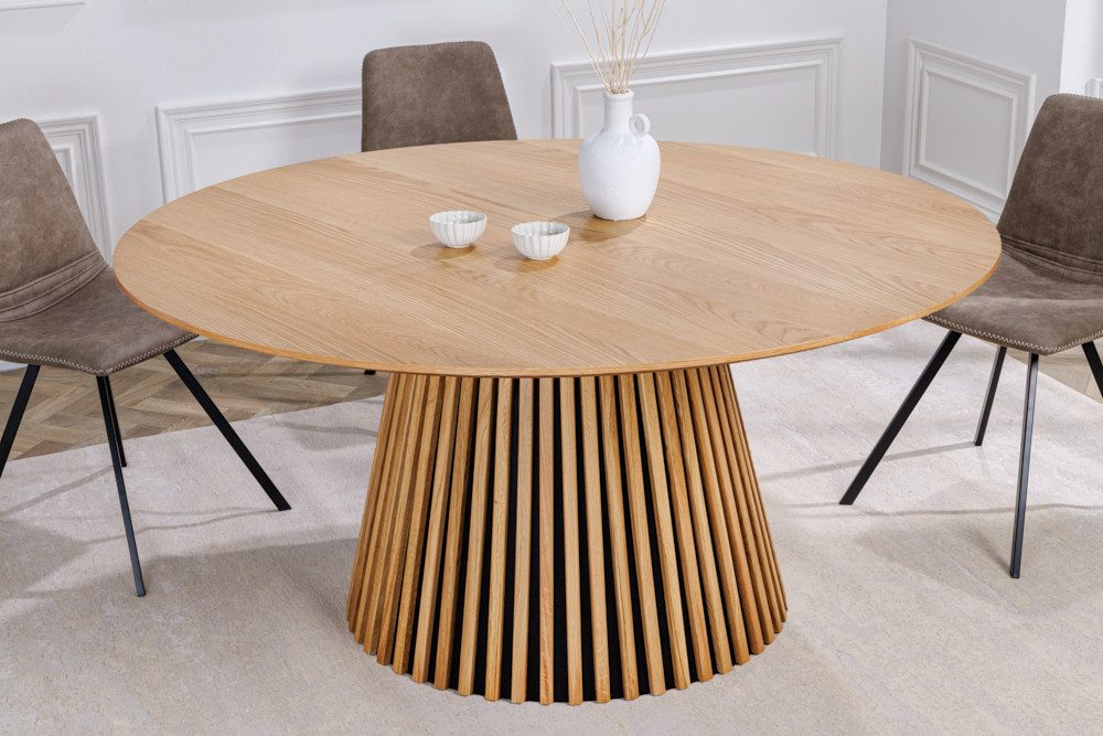 riess-ambiente Esstisch VALHALLA WOOD Ø140cm natur (Einzelartikel, 1-St), Küche · Eiche-Design · lackiert · rund · Säulenfuß · Japandi Style