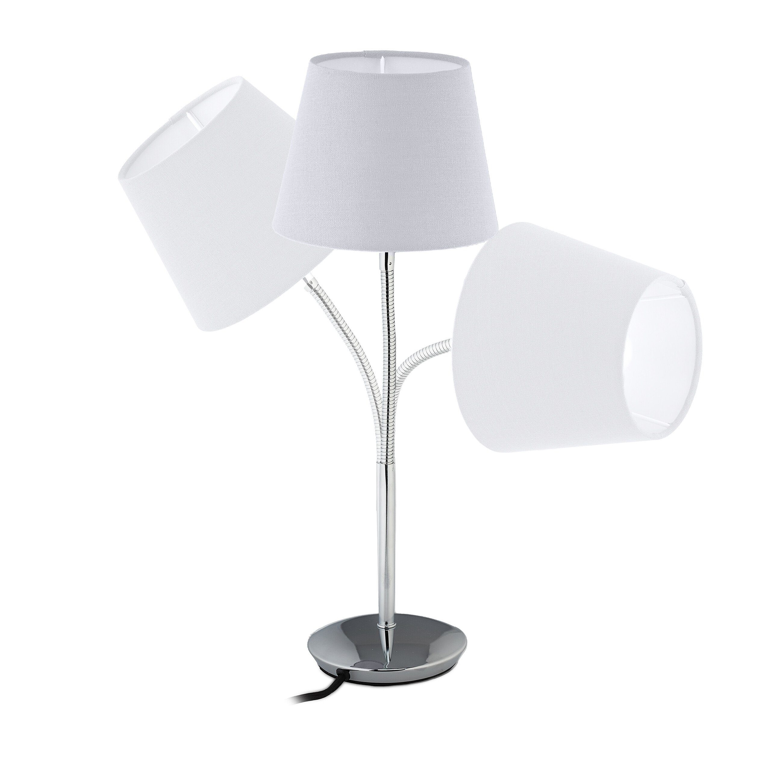relaxdays Stoffschirm, mit Tischleuchte Flexible Weiß Weiß Silber Tischlampe