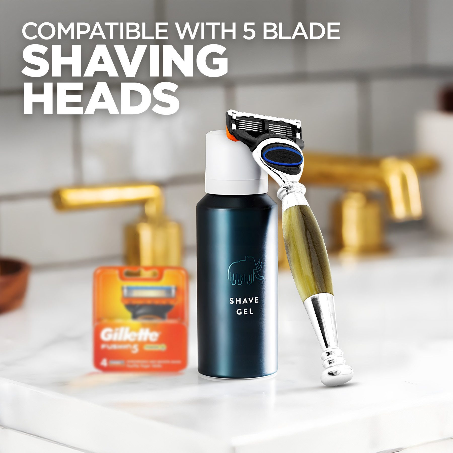 Haryali London Nassrasierer Fusion 5 Unisex-Rasierer, Gesichtsrasierer, Griff aus Hornimitat, Pack, Rasiermesser mit Klinge und Messing-Harz-Oberfläche, Abwaschbarer, rutschfester Griff. Passend für alle Fusion5 Rasierer.