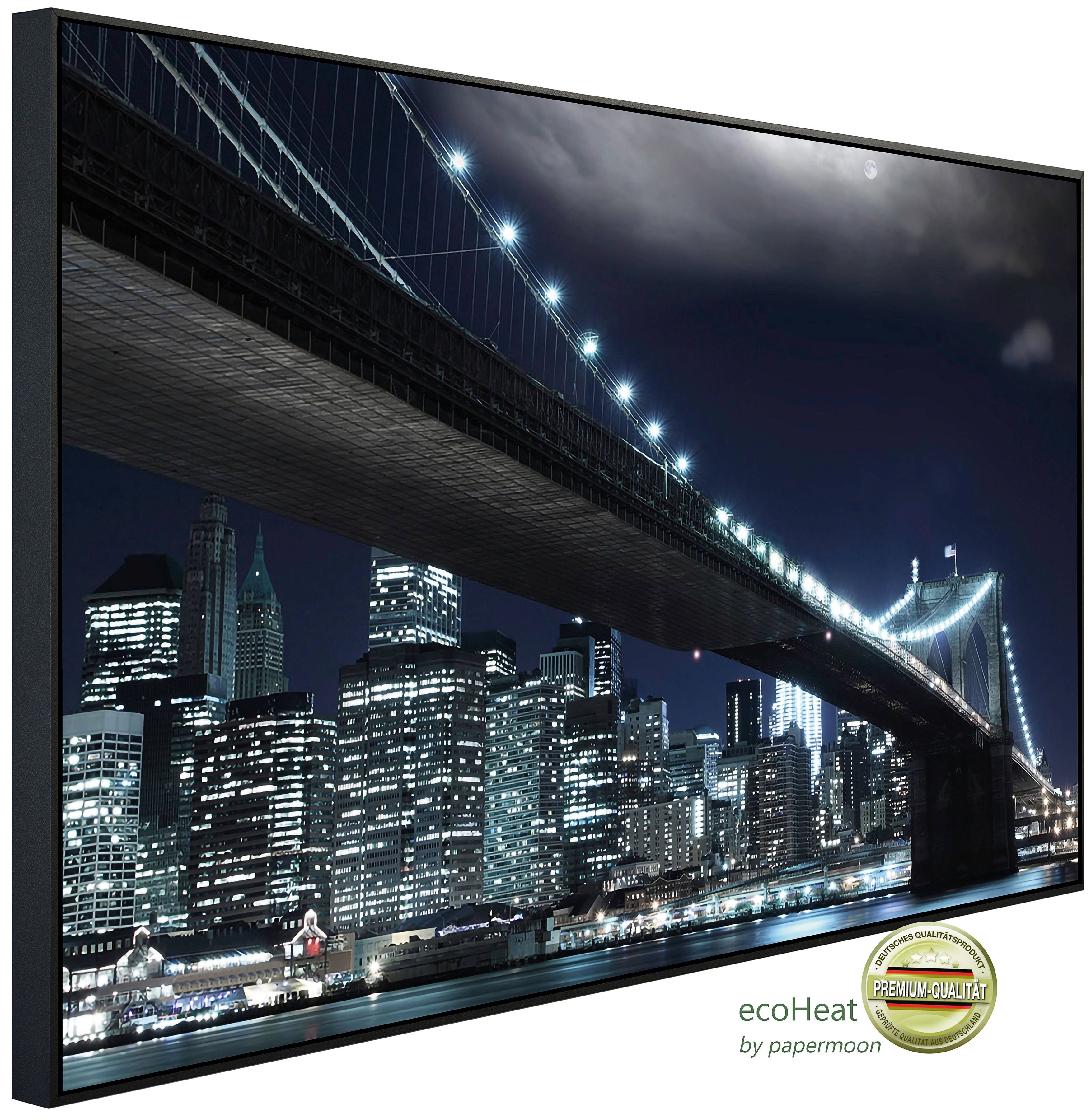 Papermoon Infrarotheizung Brooklyn Bridge bei Nacht, sehr angenehme Strahlungswärme