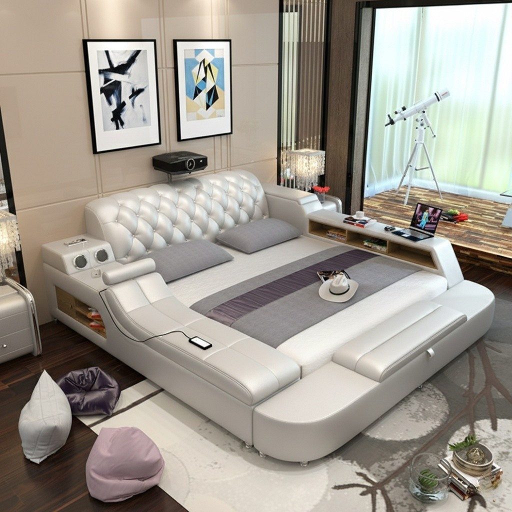 JVmoebel Multimediabett Multifunktionales Bett Moderner Stil Weiße Farbe Holzrahmen Weich (1-tlg)
