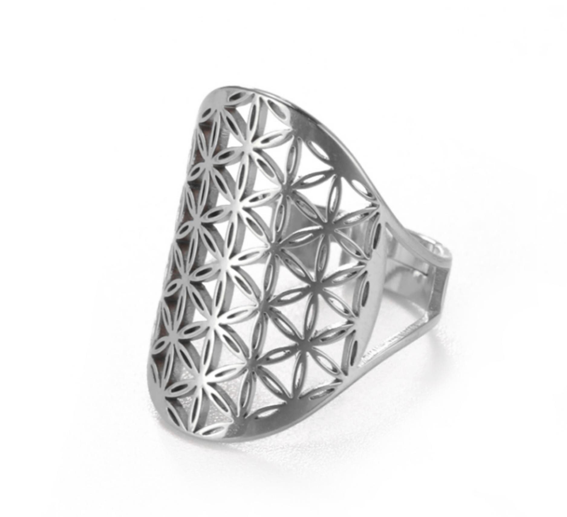 Saraswati Fingerring Ring "Blume des Lebens" Edelstahl offen verstellbar (k günstig online kaufen