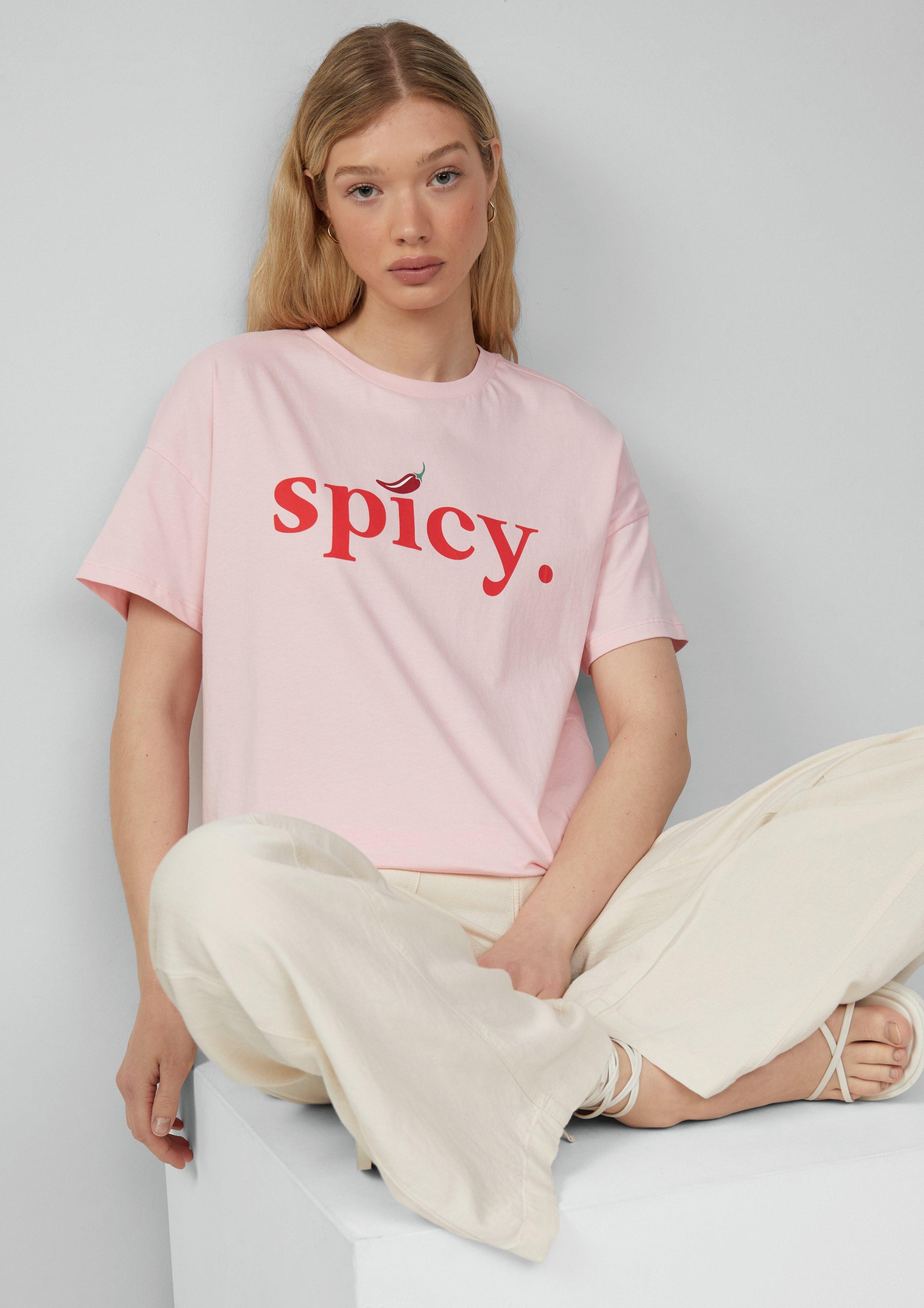 QS Kurzarmshirt Baumwollshirt mit überschnittener Schulter günstig online kaufen
