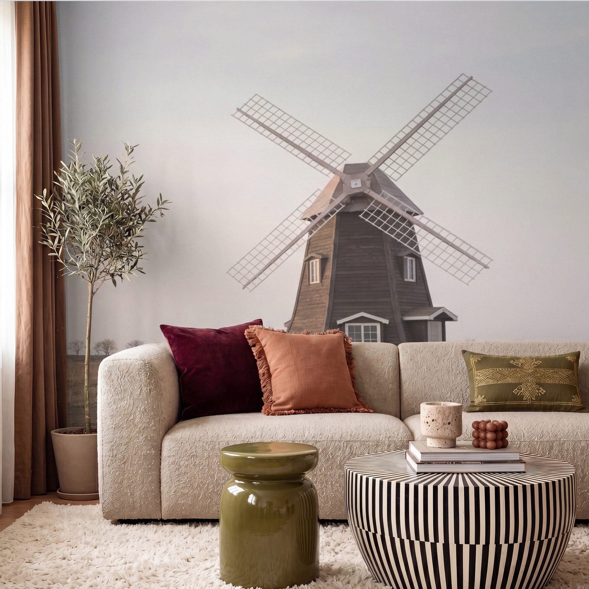 OnlyWow Fototapete Windkraftanlagen - Landschaft - Feld, Matt, bedruckt, Wanddekoration, Wandtapete, Schlafzimmer 260x220cm