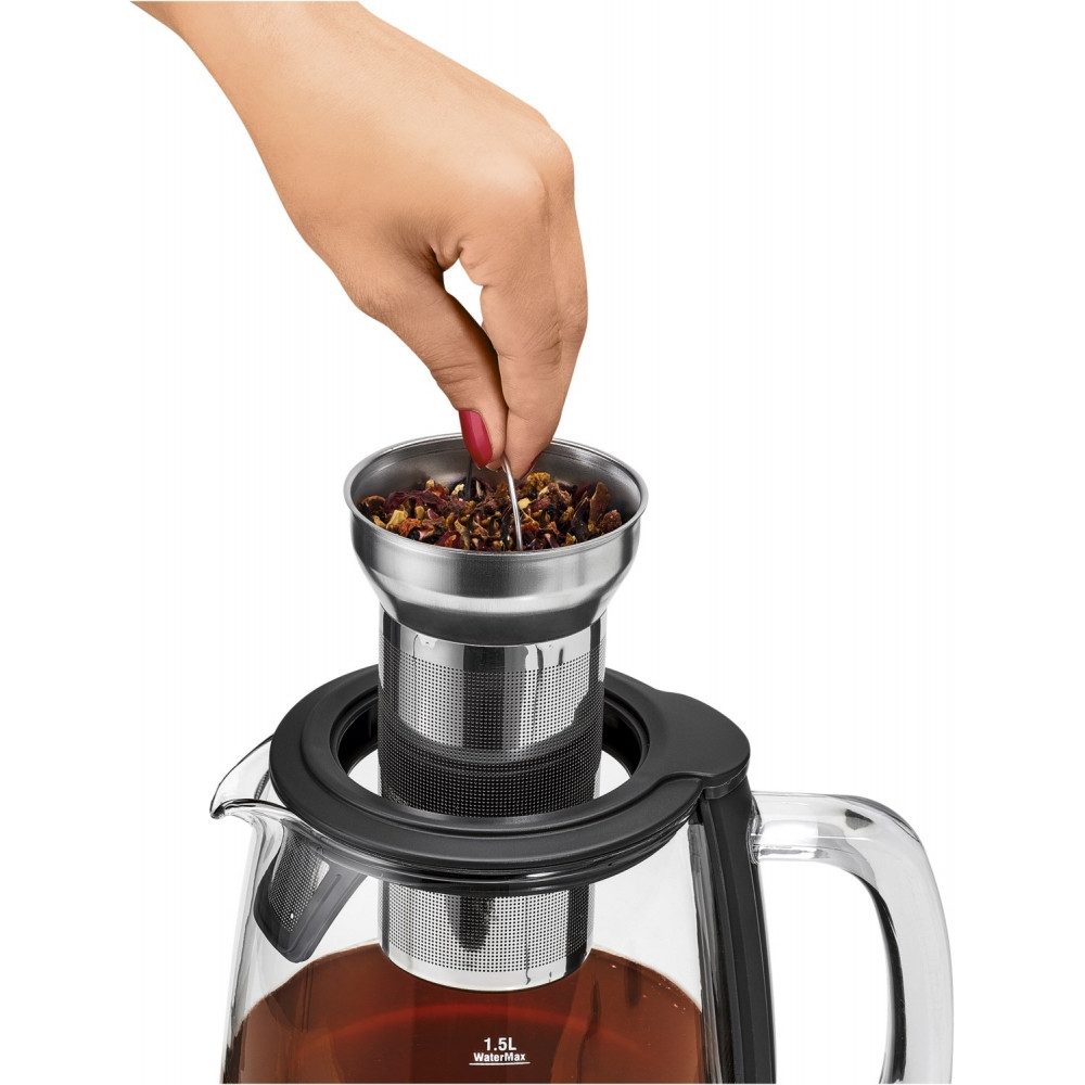 ProfiCook Wasserkocher ProfiCook 501167 Wasserkocher aus Edelstahl und Glas silber, 1.5 l, 2200 W, Warmhaltefunktion