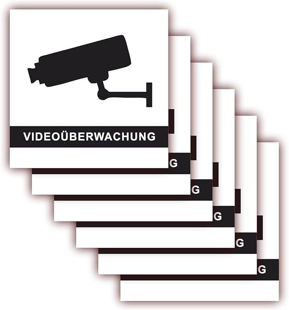 LYSCO Aufkleber Folienaufkleber Videoüberwachung Größe 5 x 5cm, (langanhaltend, einfach ablösbar, 12tlg), für innen und außen geeignet