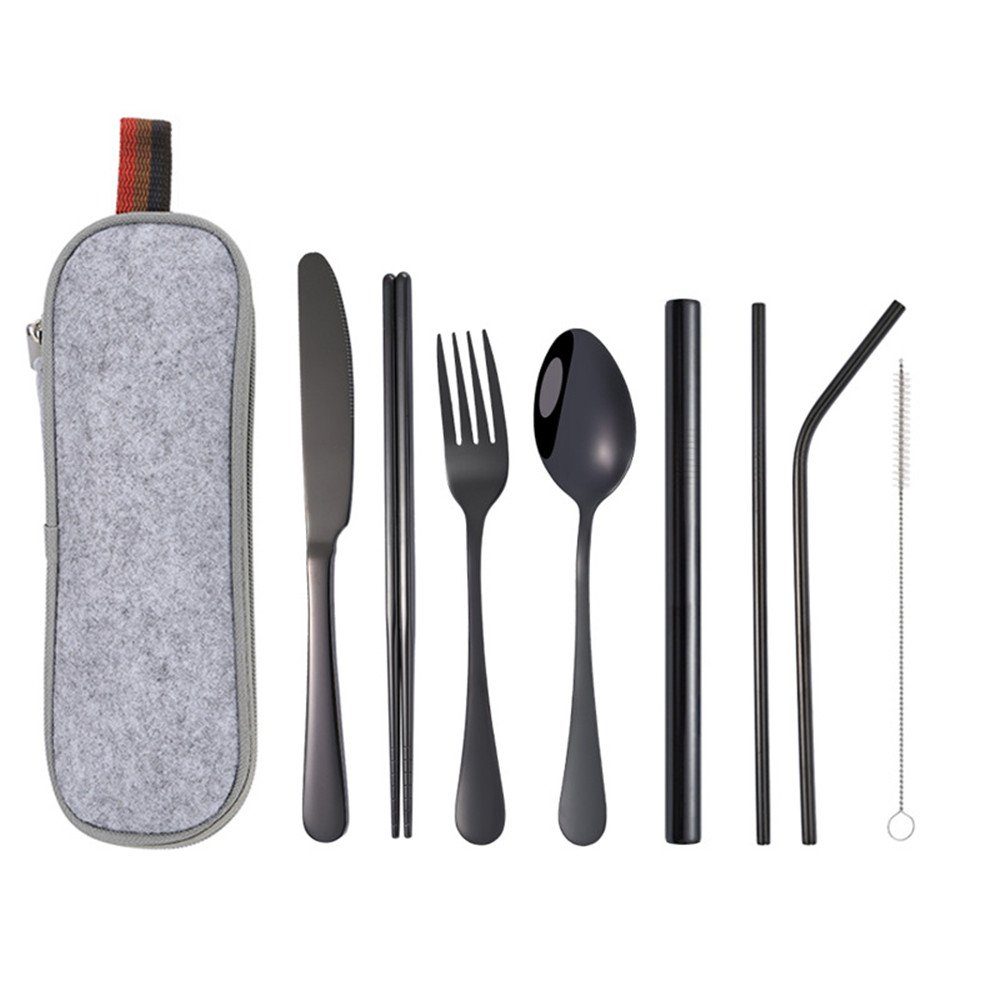 XDeer Besteckträger Reisebesteck Camping Besteck, 9-Teilig Edelstahl Outdoor, Bestecktasche für Unterwegs,Tragbare Campingbesteck Mit Etui