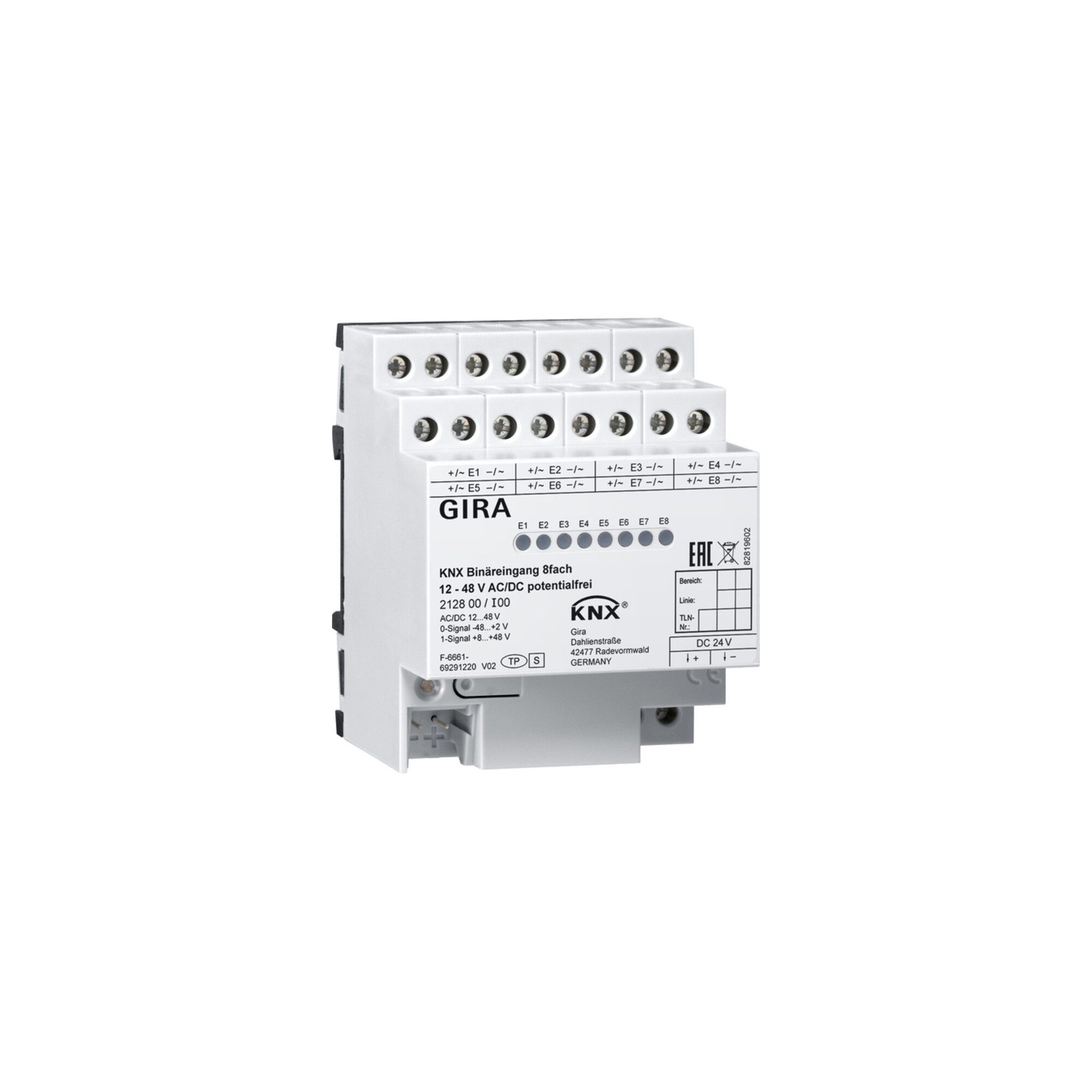 GIRA Zeitschaltuhr Gira Binäreingang 8f. KNX 12-8V AC/DC 212800