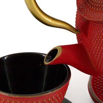 teayumi Teekanne ARARE Tetsubin Komplett-Set Gusseisenkanne 900 ml Rotgold, 0.9 l, (Komplett-Set, 8-teilig), mit herausnehmbaren Edelstahlsieb, mit Henkel