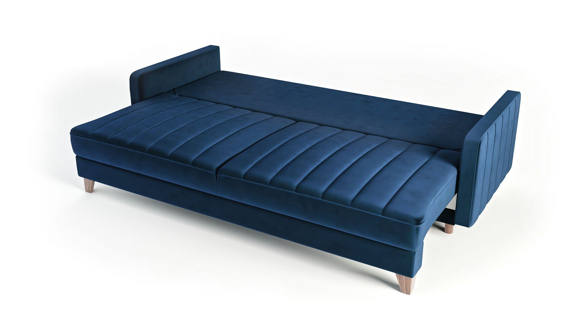 Ausklappbares mit Bali Sofa - 3-Sitzer Blau Schlaffunktion - Bettzeugbehälter Dreisitzer-Sofa Siblo 3-Sitzer