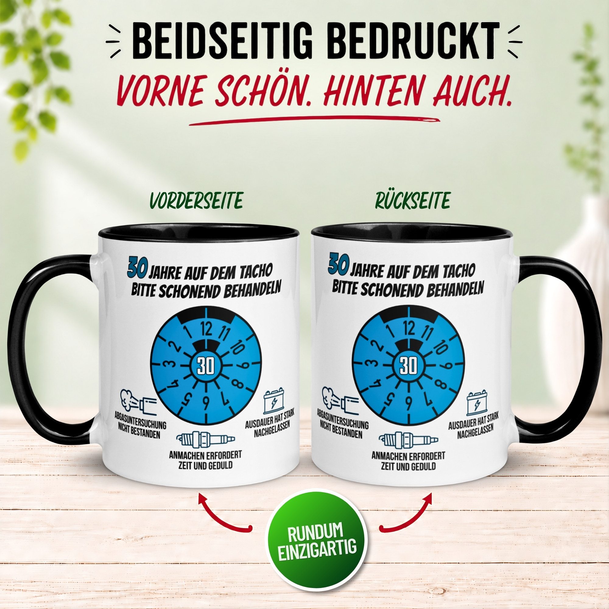 Momentals Tasse 30. Geburtstag Mann – „30 Jahre auf dem Tacho - Schonend Behandeln“, Gratis Versand · Links-&Rechtshänder · Spülmaschinenfest – Bild 4 von 5