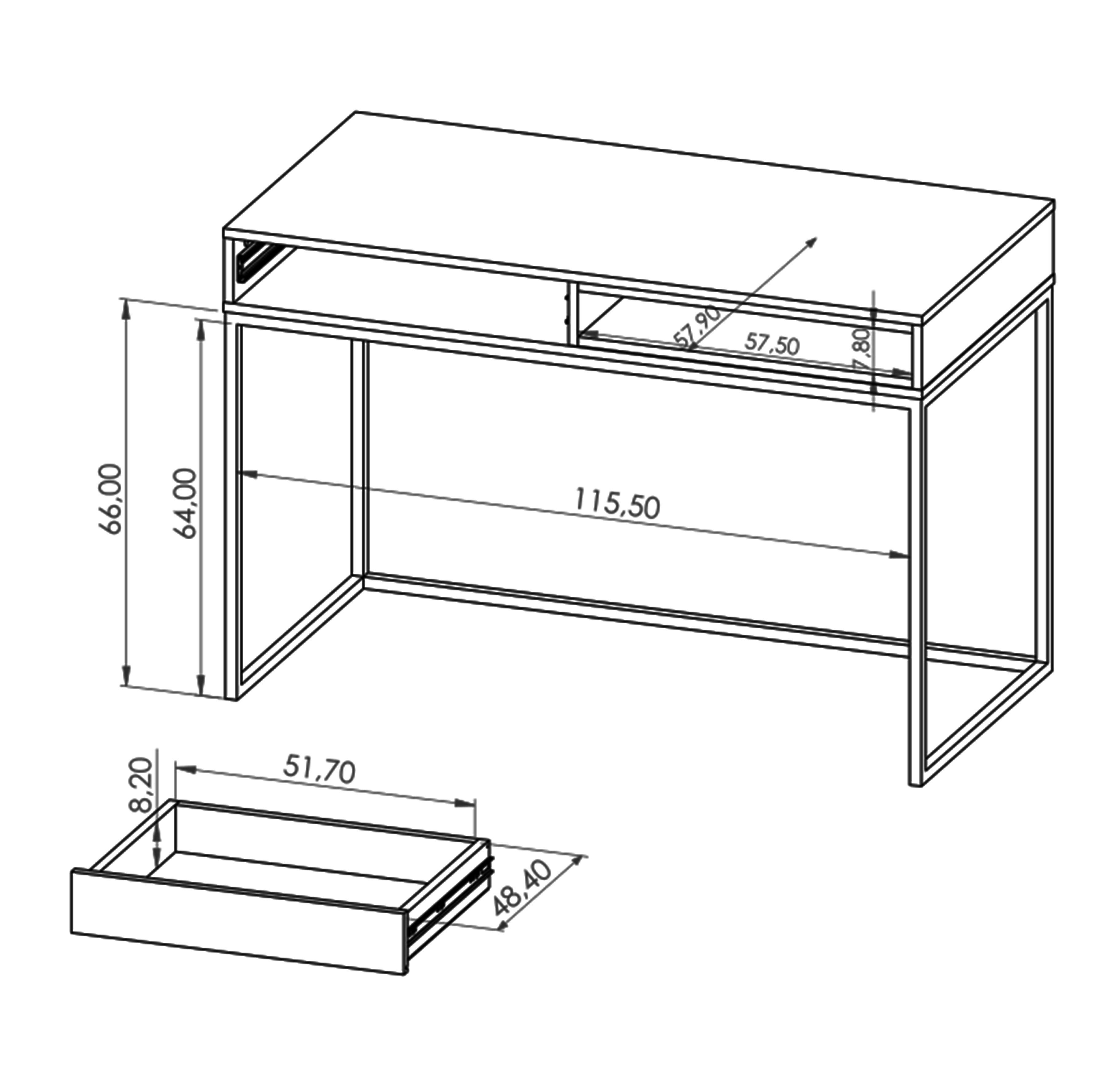 RELIO Arbeitsplatz T60 B120 Ablage, Schreibtisch Artisan/Schwarz Scandi-Design, mit H80,5 x Schublade, cm PC-Tisch x Furnix