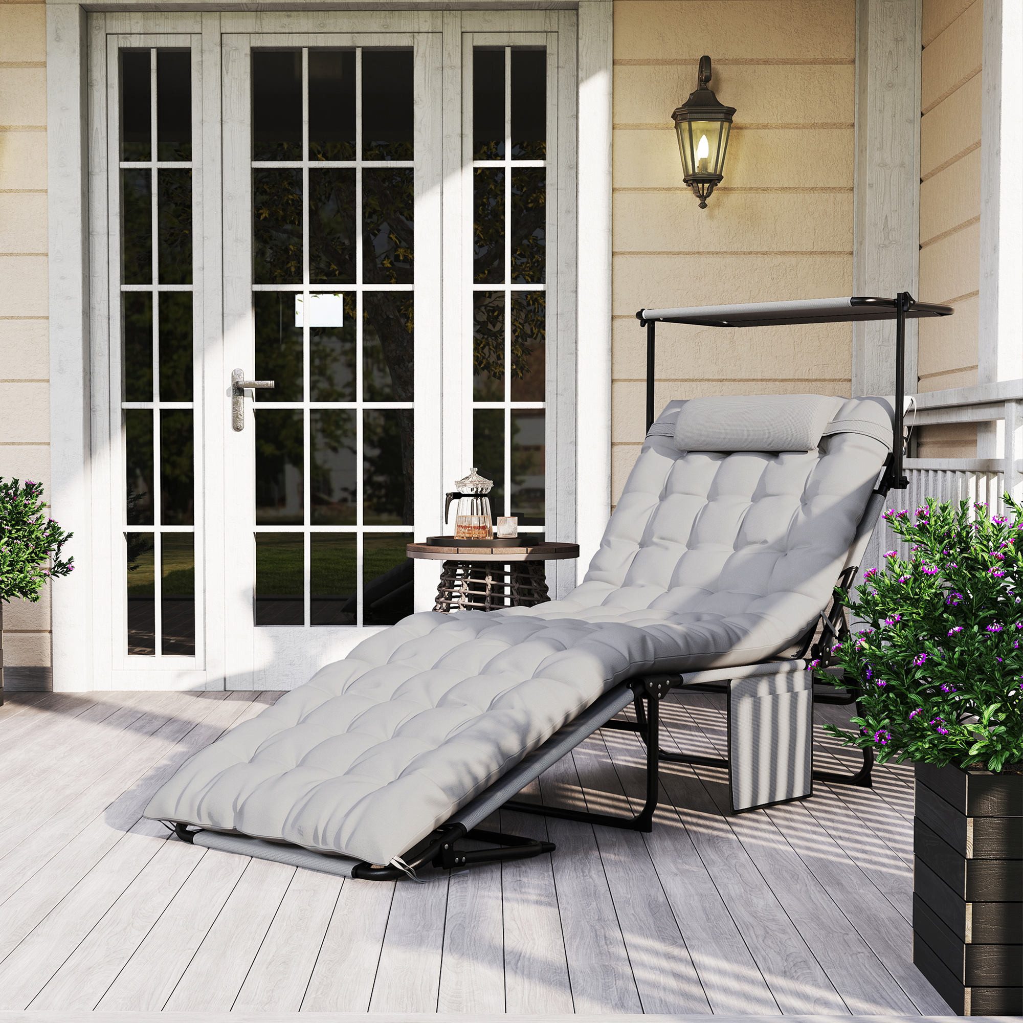 Outsunny Gartenliege mit Dach Matratze, 4-Fach günstig online kaufen