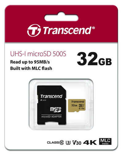 Transcend Micro SDHC Karte 32GB Speicherkarte 500S UHS-I U3 4K V30 Class 10 Speicherkarte