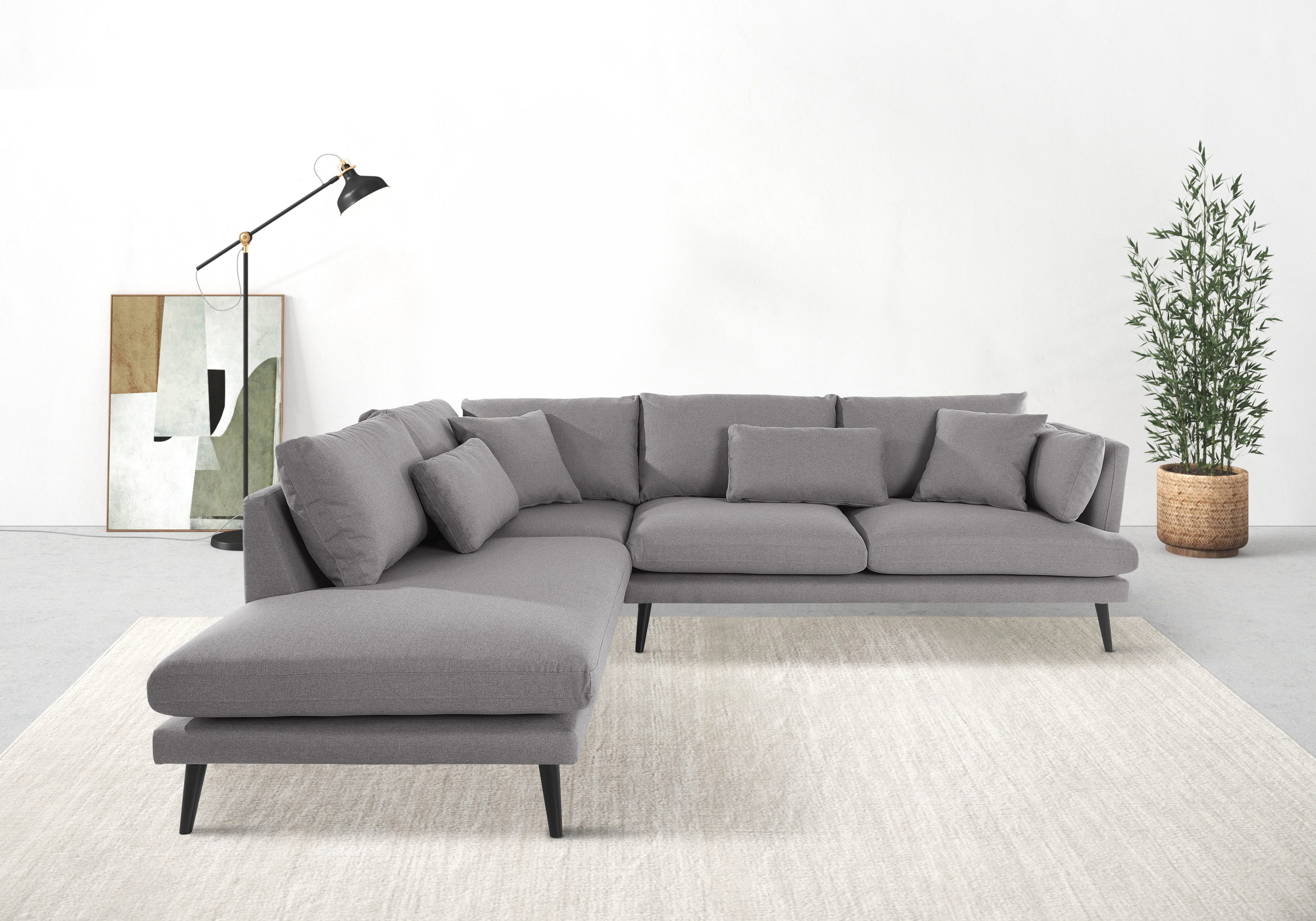 andas Ecksofa Gondola, 273 cm, Ottomane, skandinavisches Design und edle Ausstrahlung, mit Holzbeinen