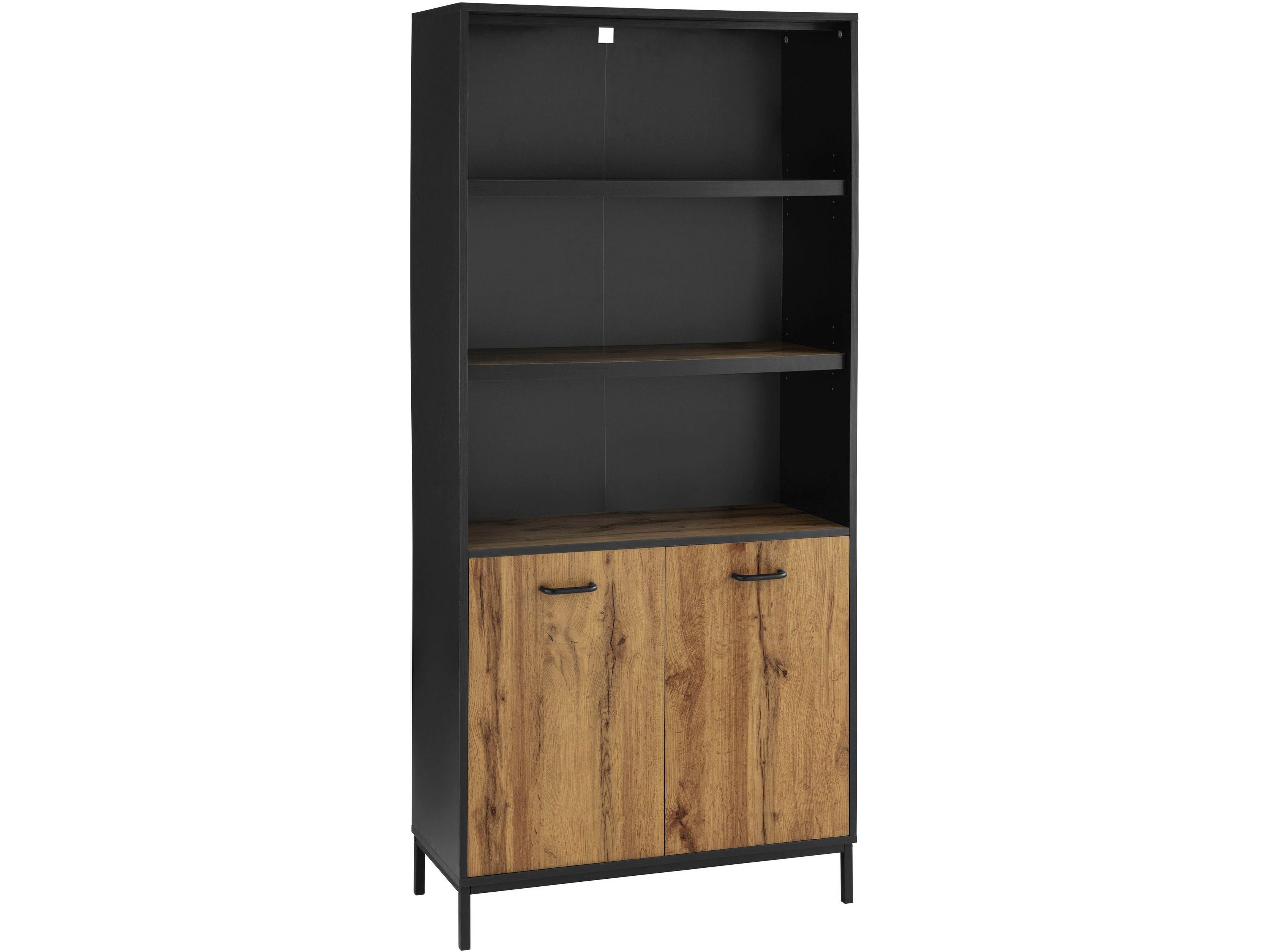 loft24 Bücherregal Rocky - Regal Standregal Wohnzimmerregal, Bücherschrank im modernen Industrial-Look, 2 Türen
