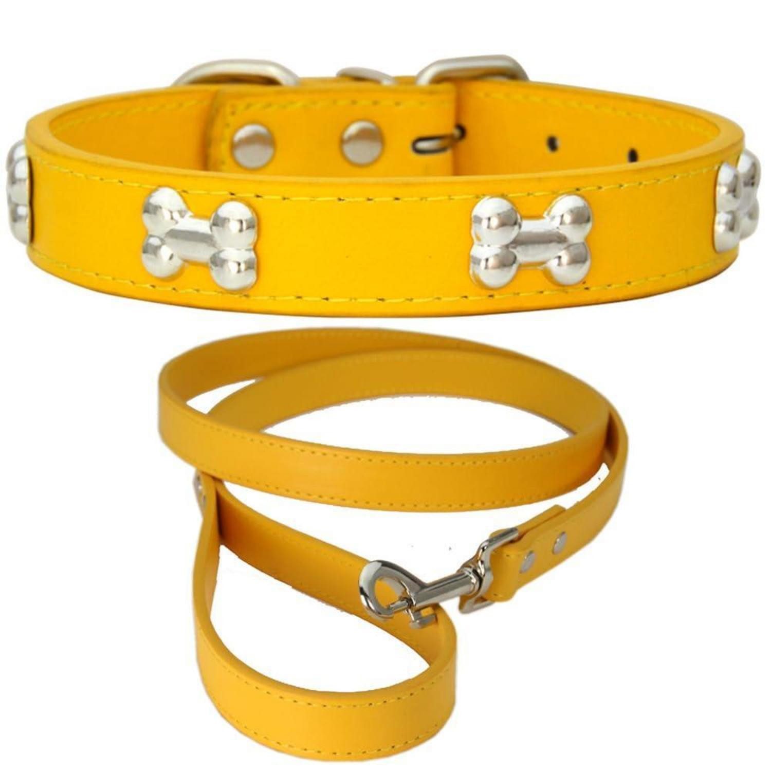 LuxusKollektion Hunde-Halsband Hundehalsband Leder M Gelb, Leder