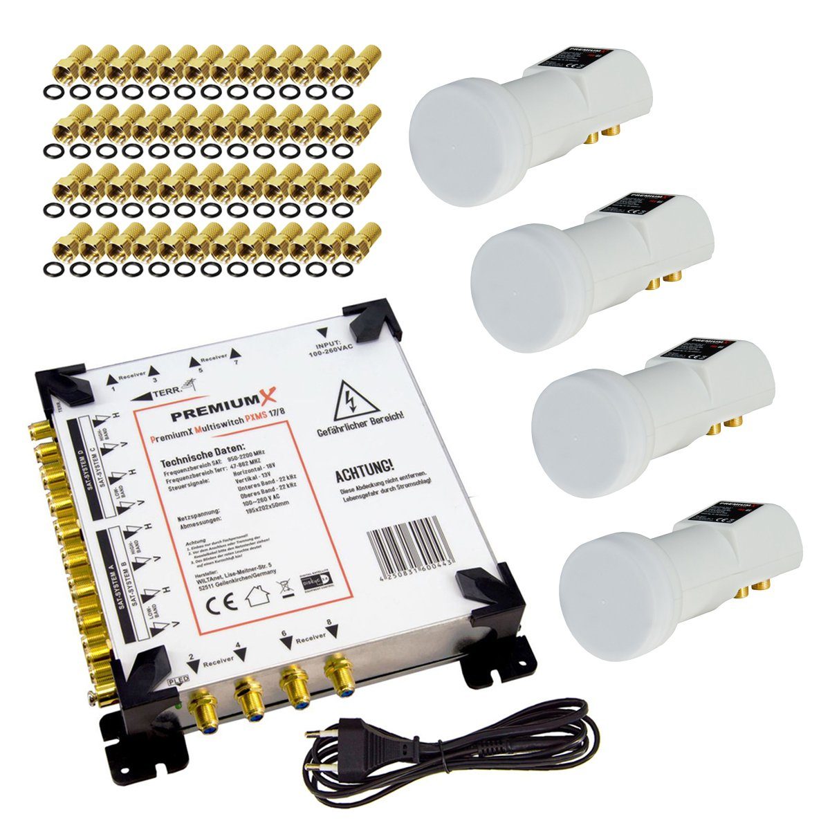 SAT-Multischalter Multischalter Set 17/8 SAT 4x PXV-Q Quattro LNB 48x F-Stecker