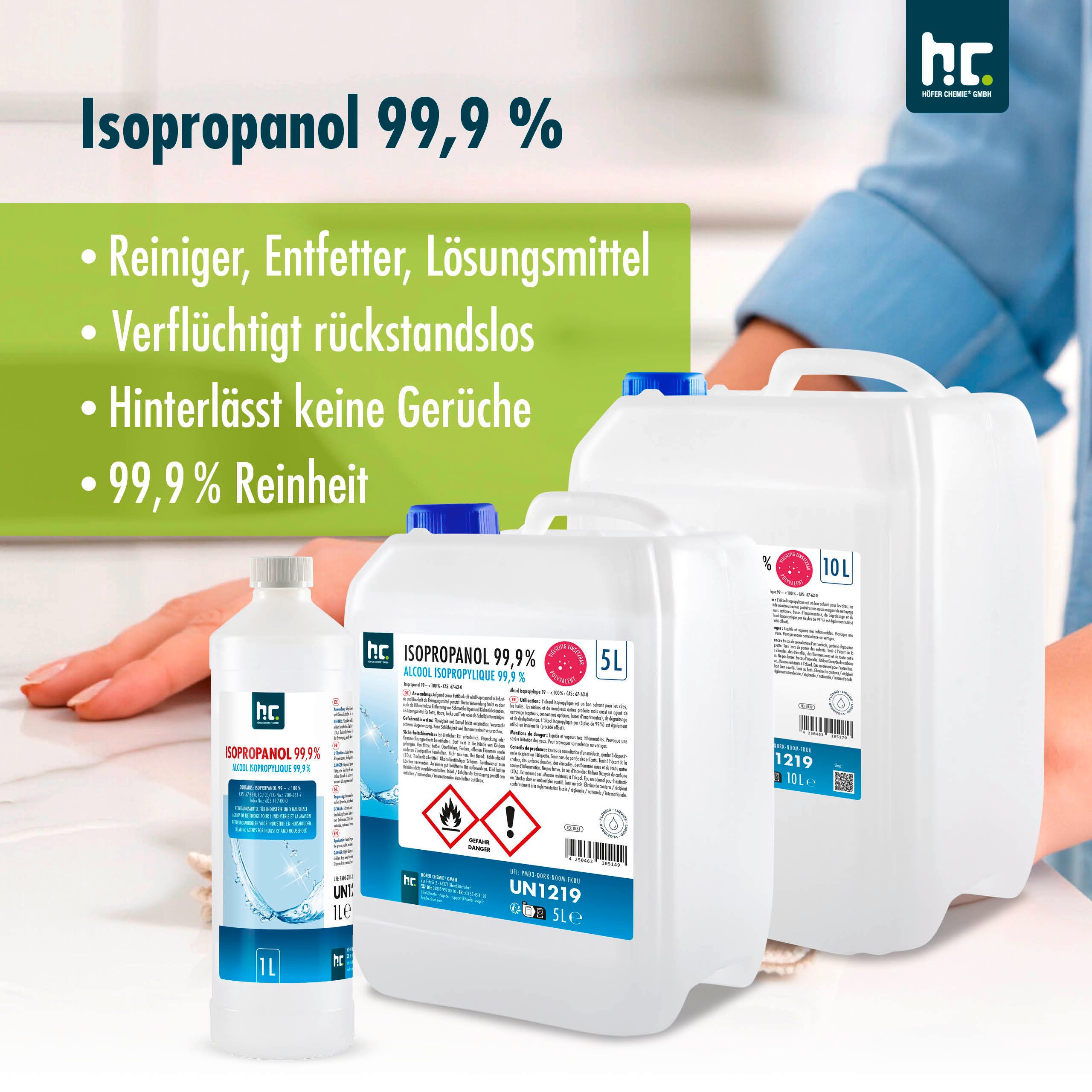 Höfer Chemie GmbH 15x 1 L Isopropanol 99,9% in 1 Liter Flaschen Grundreiniger (Reinigt und entfettet zuverlässig)