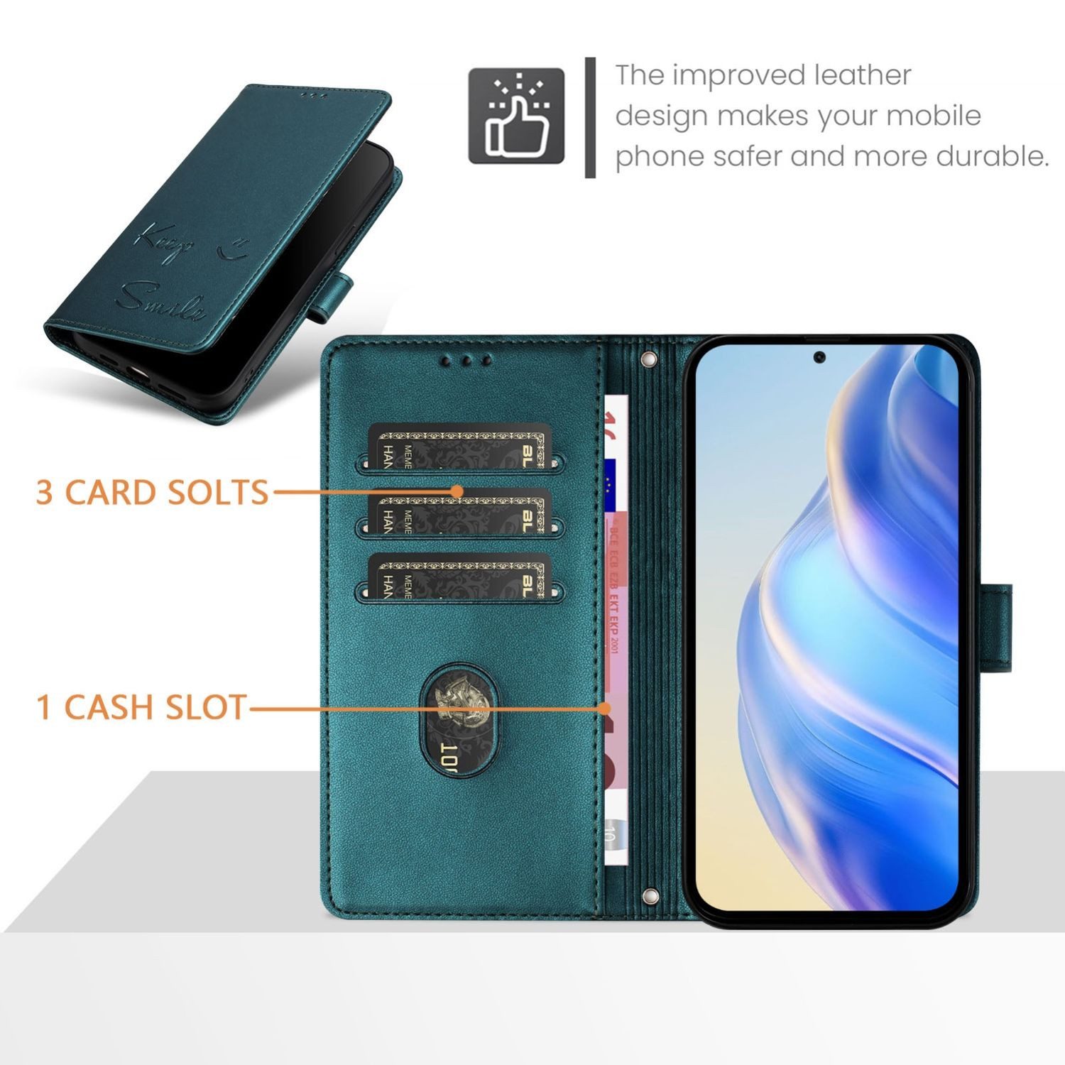 Wigento Smartphone-Hülle Für ZTE Blade V60 Vita / Axon 60 Lite Design Kunst Leder Hülle Grün, Design Kunstleder Hülle RFID-Schutz und praktischen Kartenfächern