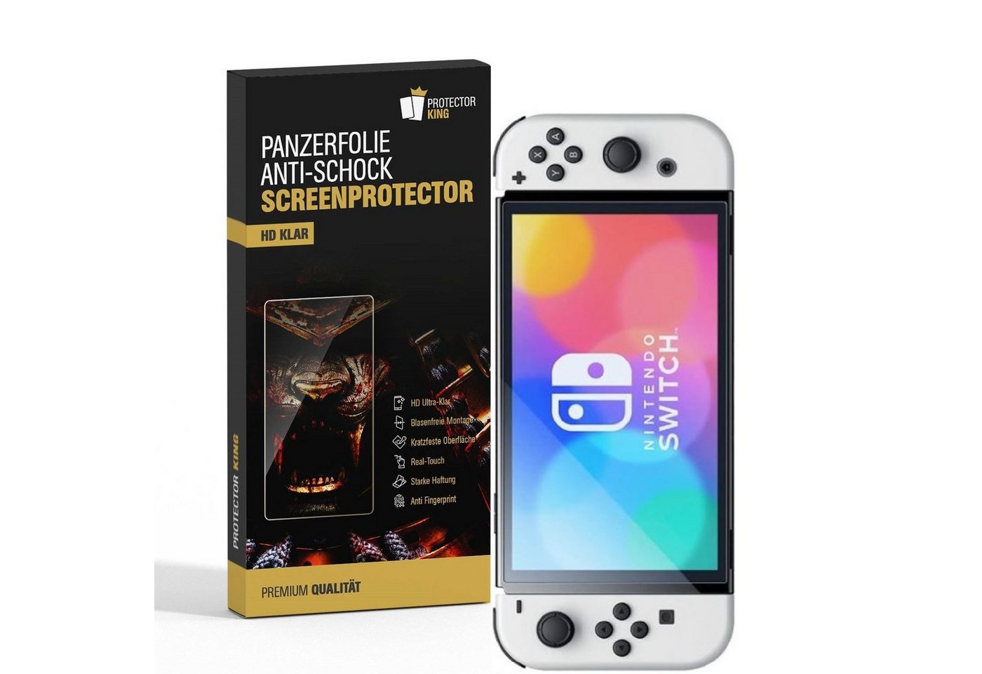 Protectorking Schutzfolie 3x Panzerfolie für Nintendo Switch Oled Anti-Shock HD klar Displayschu, (3-Stück), ANTI-SPLITTER