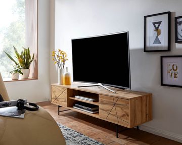 Wohnling Lowboard WL6.579 (Holz Eiche-Dekor 160x45x40 cm mit zwei Türen), TV-Kommode Hoch, TV-Schrank Modern, Fernsehtisch