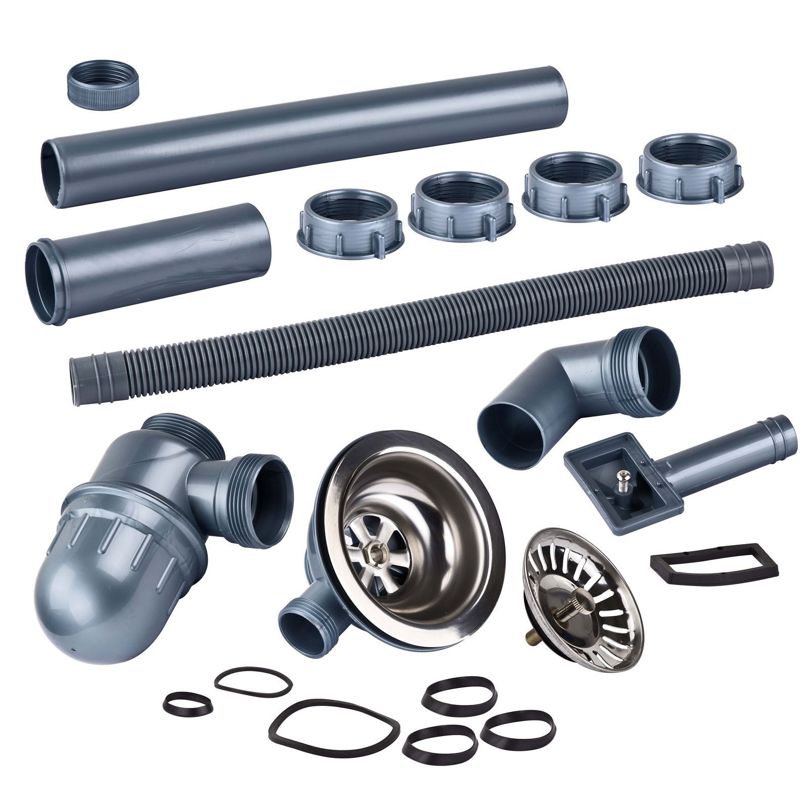 Stabilo Сантехника Siphon Siphon 1 1/2 Grau Edelstahl, Spülbeckensiphon, Spülbeckenzubehör