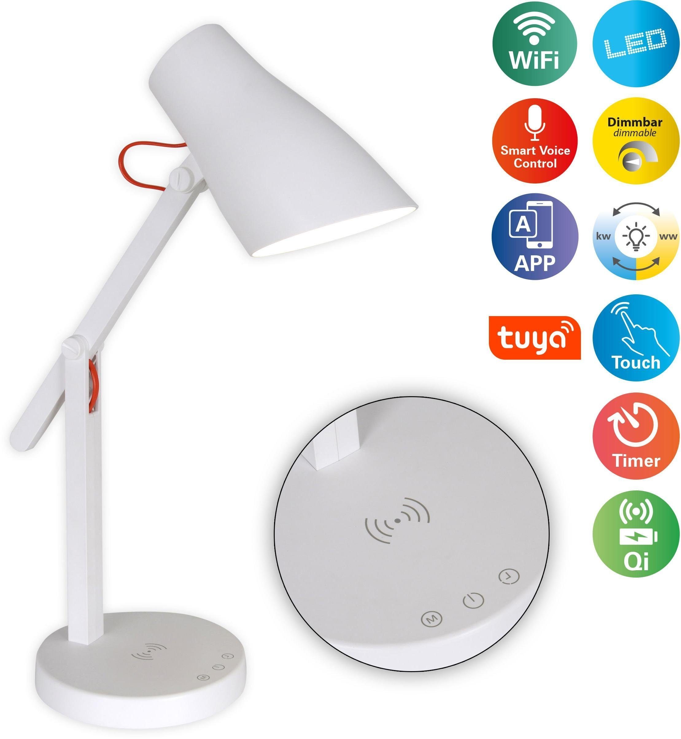 Timer, WiFi, Neutralweiß, Tischleuchte LED touch, näve Kaltweiß, CCT, Ladestation, Dimmfunktion, App, LED fest dimmbar, Clever, Sprachsteuerung integriert,