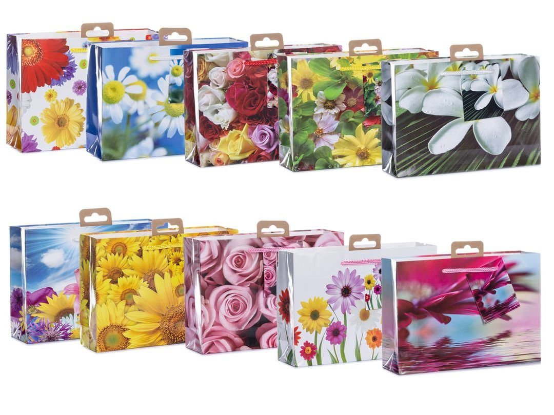 Geschenkbox Mini Tragetaschen 10-100 Stk Mini Blumen quer
