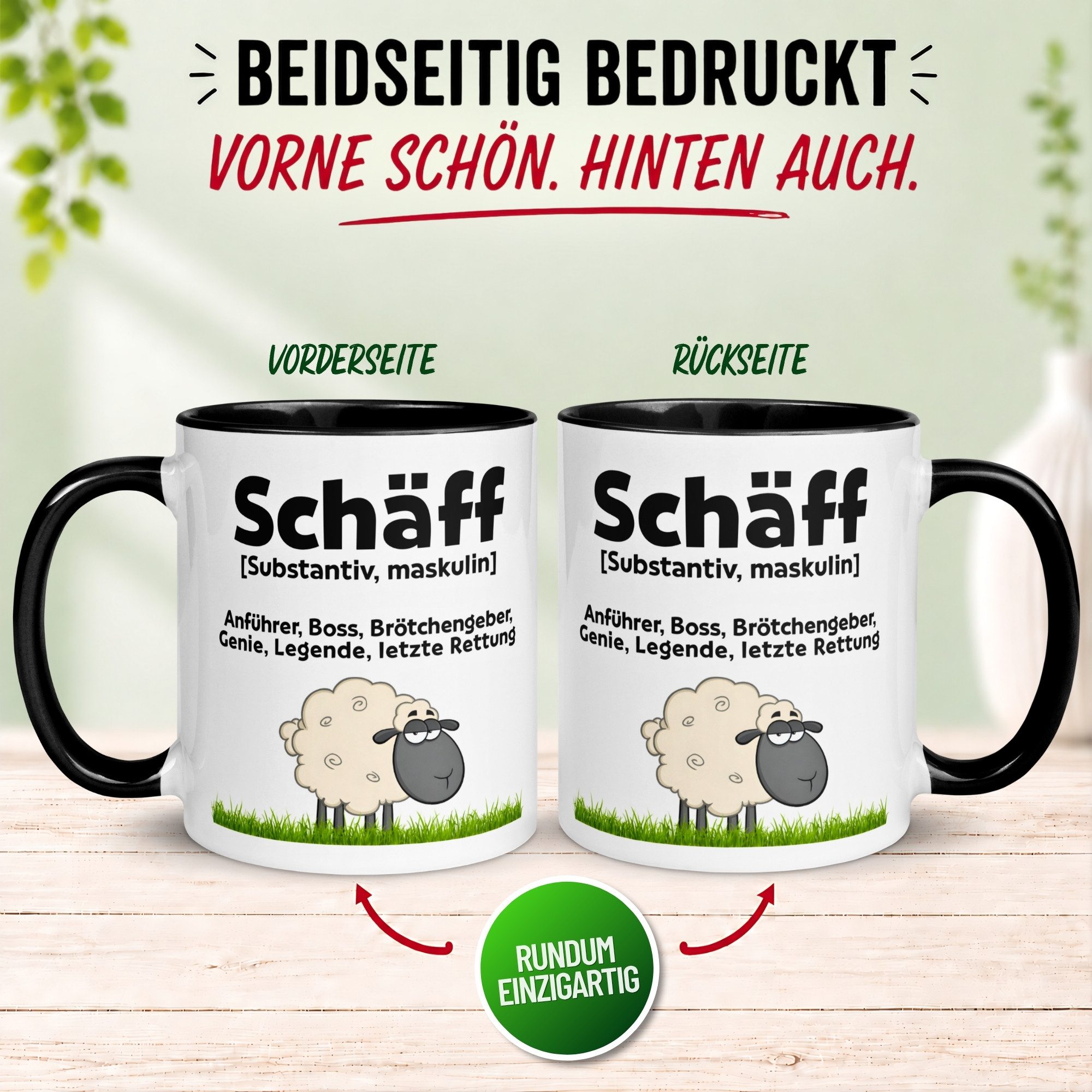 Momentals Tasse Chef – „Schäff – Brötchengeber Problemlöser“ – Geschenk Bester Chef, Gratis Versand · Links-&Rechtshänder · Spülmaschinenfest – Bild 4 von 5