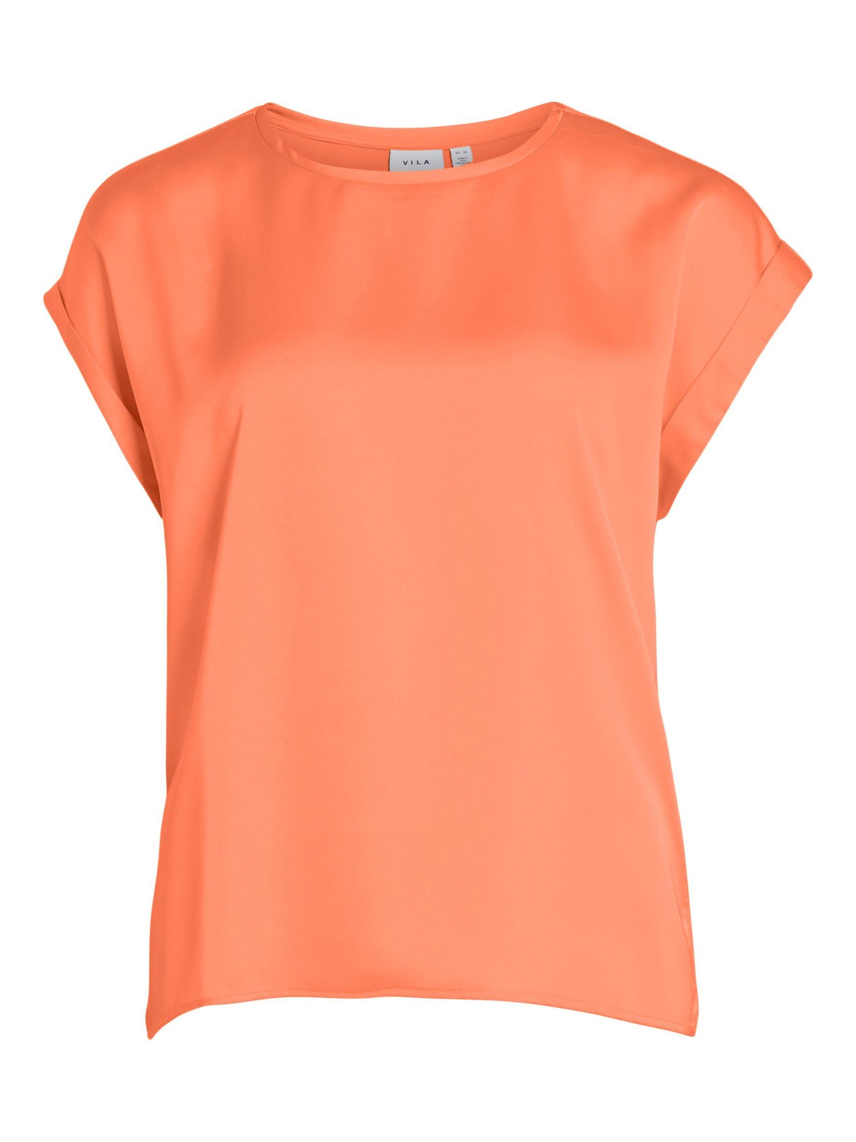 Vila T-Shirt Satain Glänzend 4599 in Top VIELLETTE Basic Blusen T-Shirt Neon Orange Kurzarm
