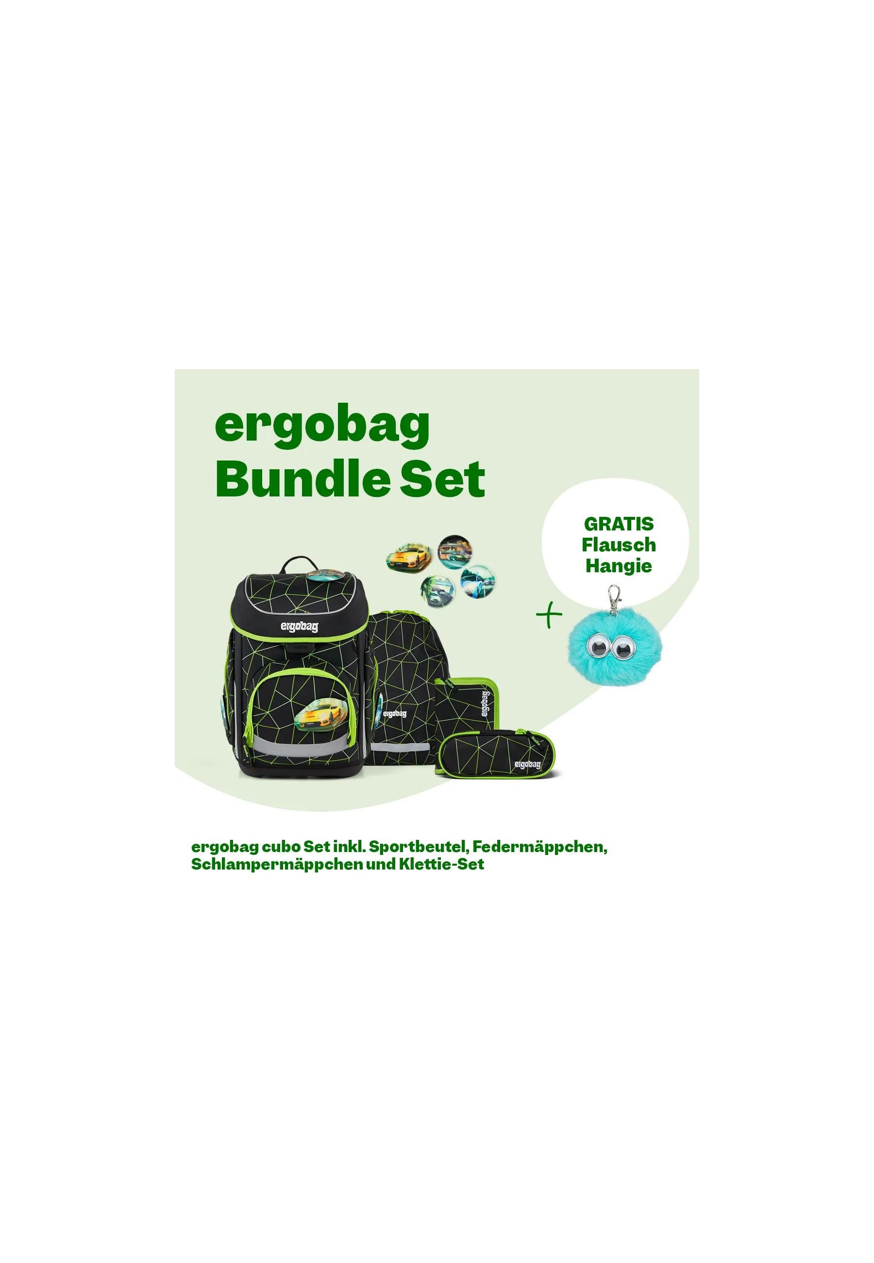 ergobag Schulranzen cubo Bundle Set (6-tlg., 6-teiliges Set), größenverstellbares Rückensystem
