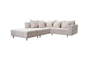 Küchen-Preisbombe Sofa Wohnlandschaft Sofa Couch Ecksofa Eckcouch Cordstoff beige Minsk L, Ecksofa + Hocker