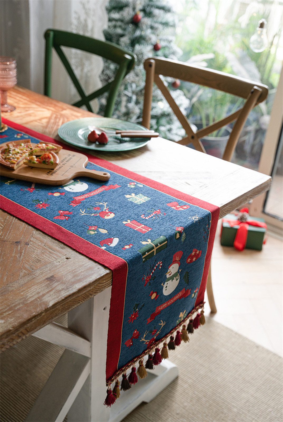 Jumpeak Tischläufer tischläufer weihnachten,tischläufer herbst, Festliche Elemente,Randfransen,Verschiedene Größen und Muster