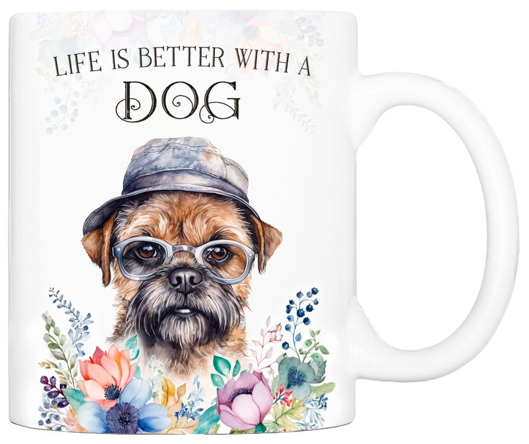 Tasse bedruckt, Hundefreunde, beidseitig - mit Geschenk, Hunderasse, handgefertigt, ml 330 BORDER Kaffeetasse TERRIER für Cadouri Keramik,