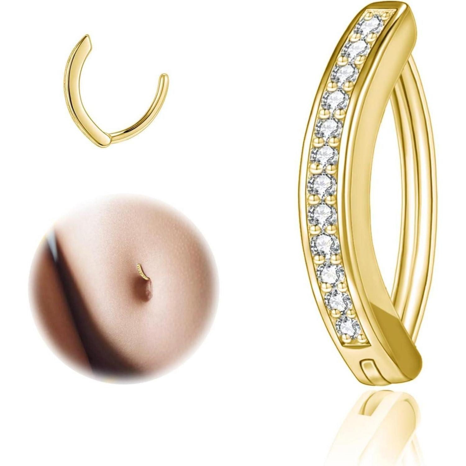 Bauchnabelpiercing Bauchnabelpiercing Clicker 14G Silber 925 Curved Diamanten Gold 12mm